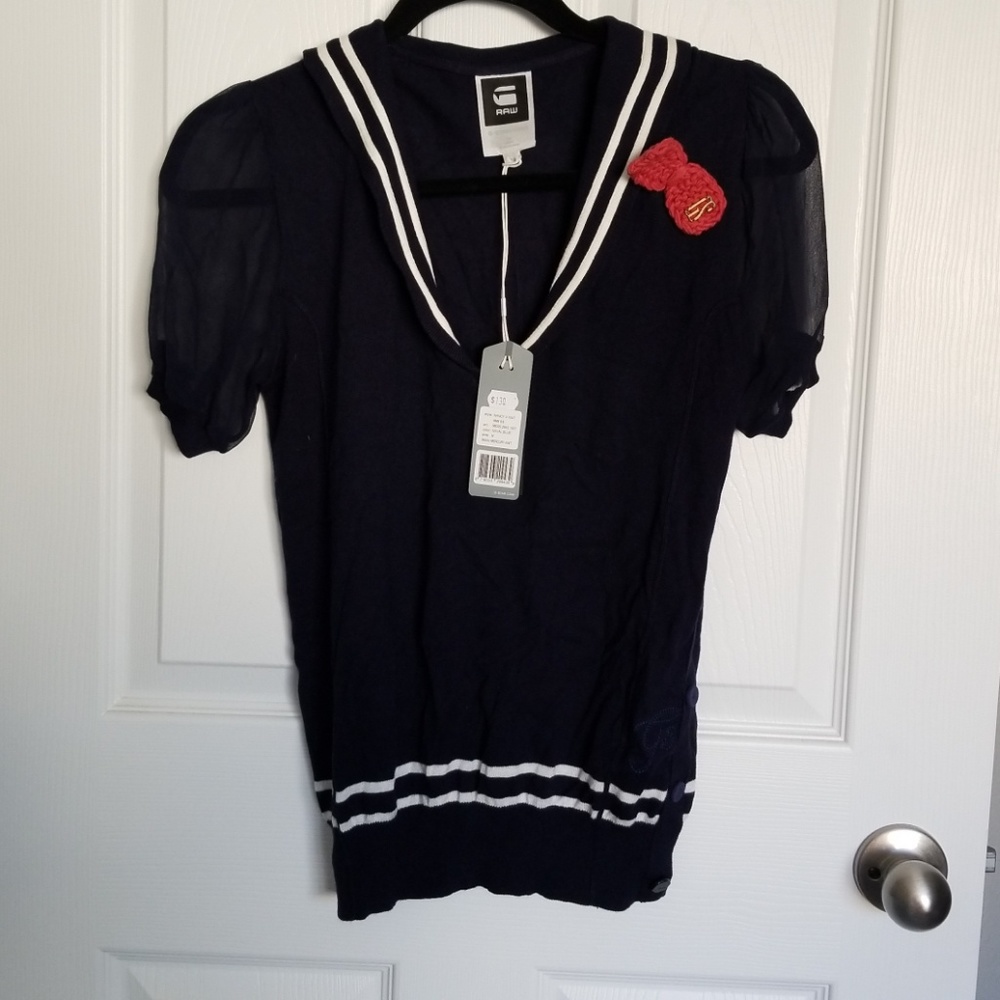 NWT G Star Navy Blue Nancy V Neck Knit Sweater
